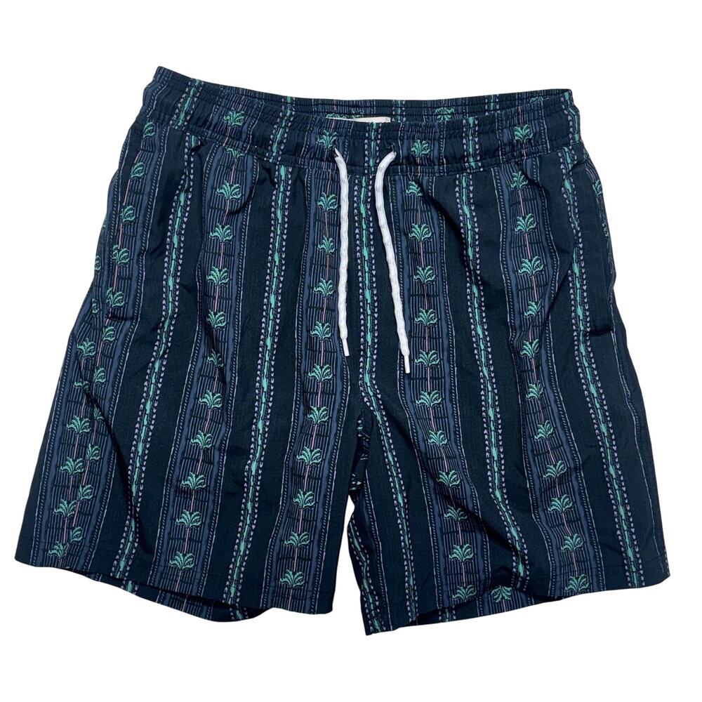 Trinity Coast Trunk Shorts Mens Small Stripe Palm Print Drawstring Stretch Swim